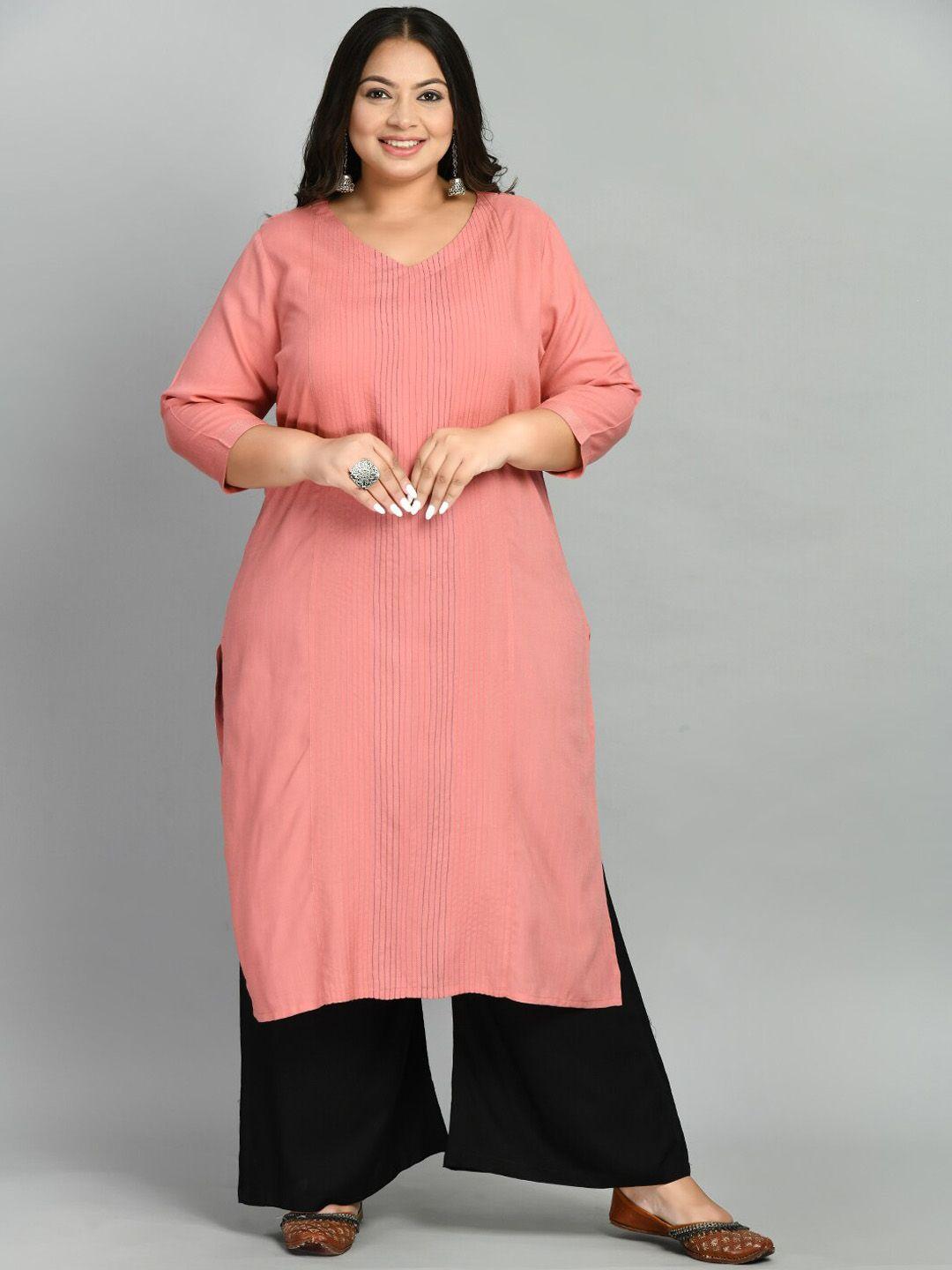 prettyplus by desinoor.com plus size v-neck thread work regular kurta