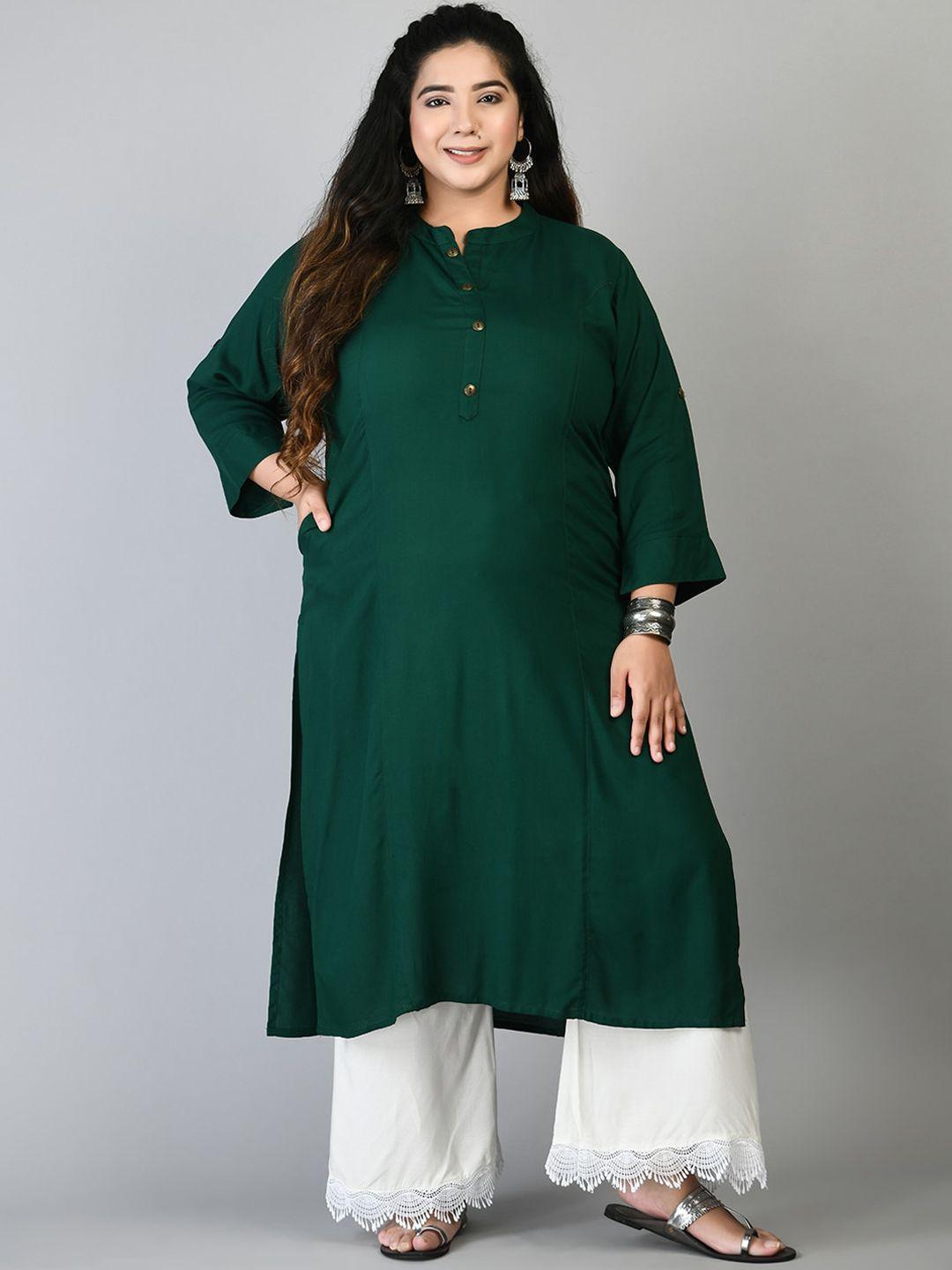 prettyplus by desinoor.com plus size women green solid kurta