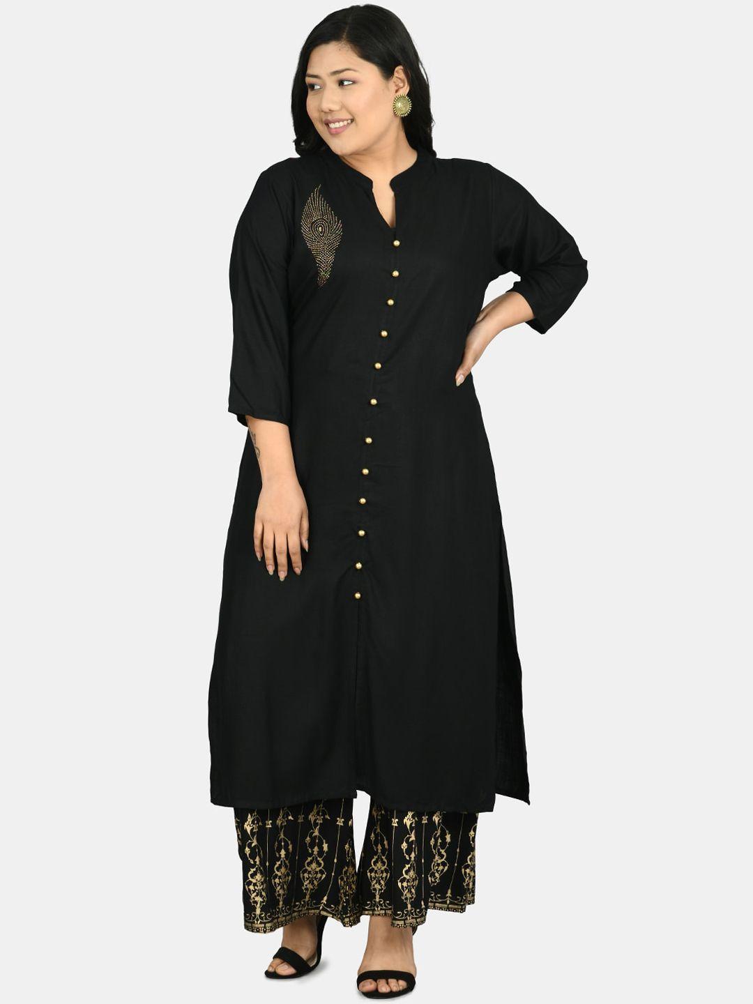 prettyplus by desinoor.com women  black kurta with palazzos