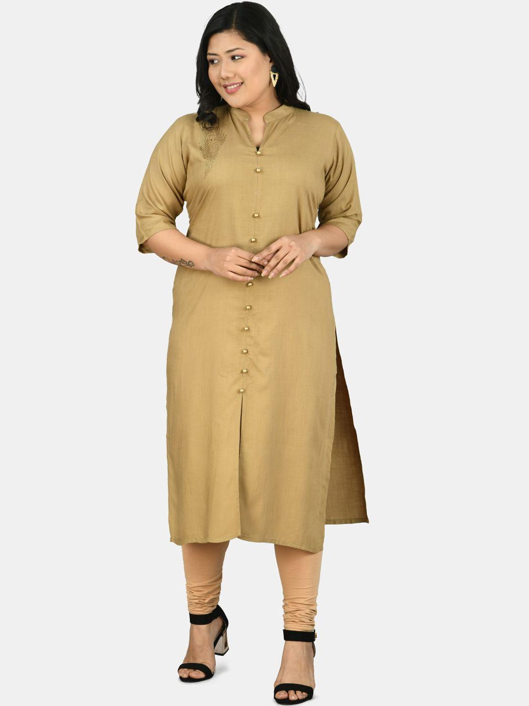 prettyplus by desinoor.com women beige embellished kurta