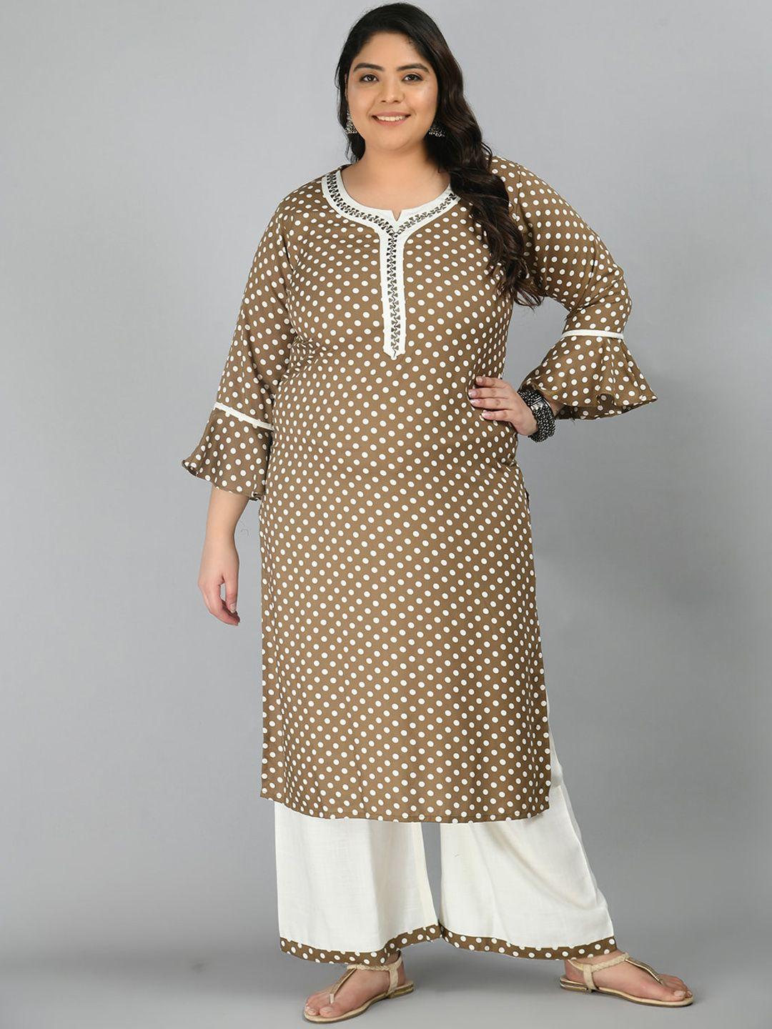 prettyplus by desinoor.com women beige embroidered kurta with palazzos