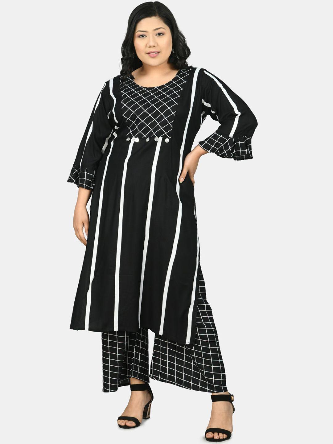 prettyplus by desinoor.com women black striped  kurta with palazzos