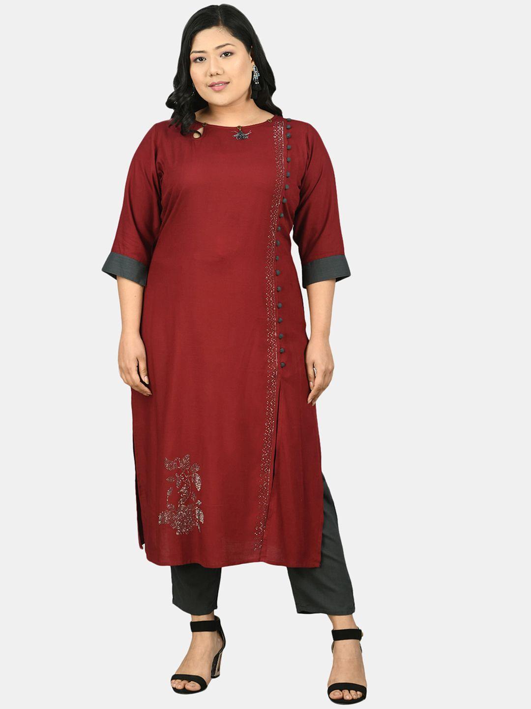 prettyplus by desinoor.com women maroon kurta with trousers