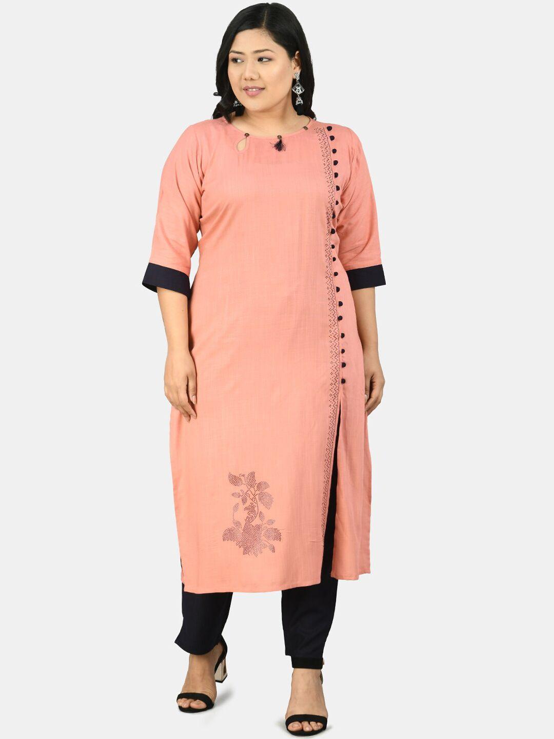 prettyplus by desinoor.com women peach-coloured kurta with trousers