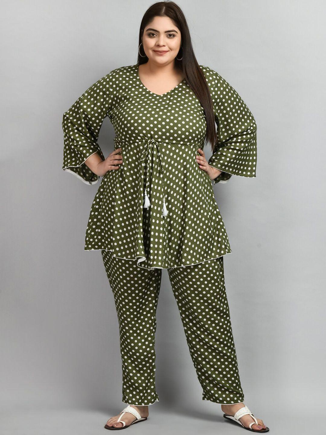 prettyplus by desinoor.com women plus size polka dot printed tunic with trousers