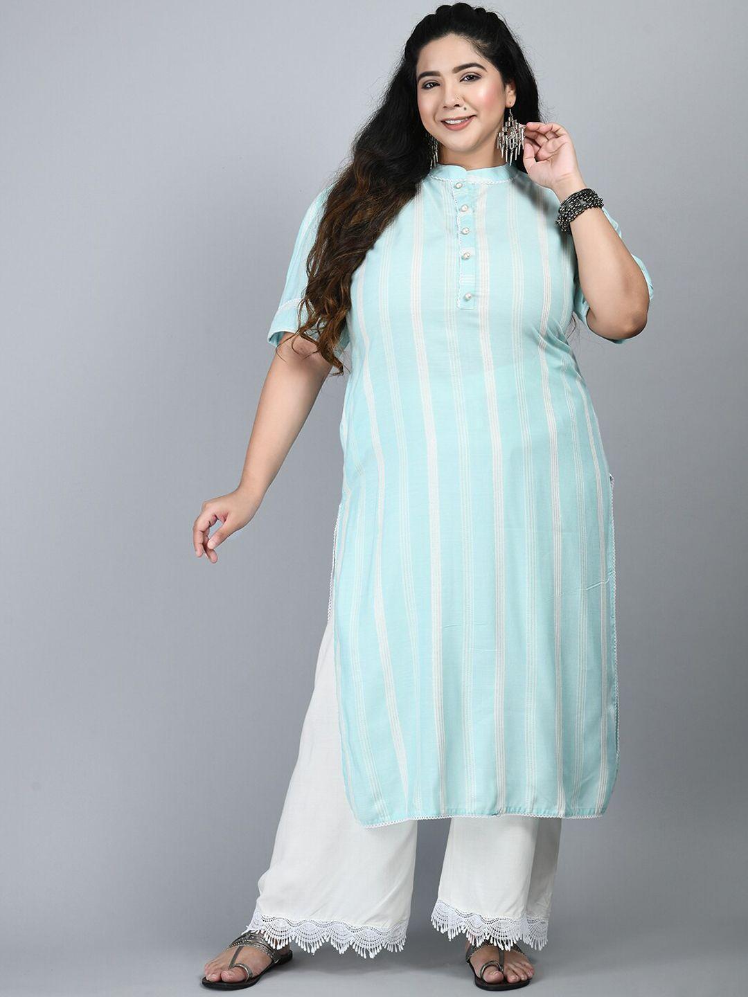 prettyplus by desinoor.com women plus size striped kurta with palazzos