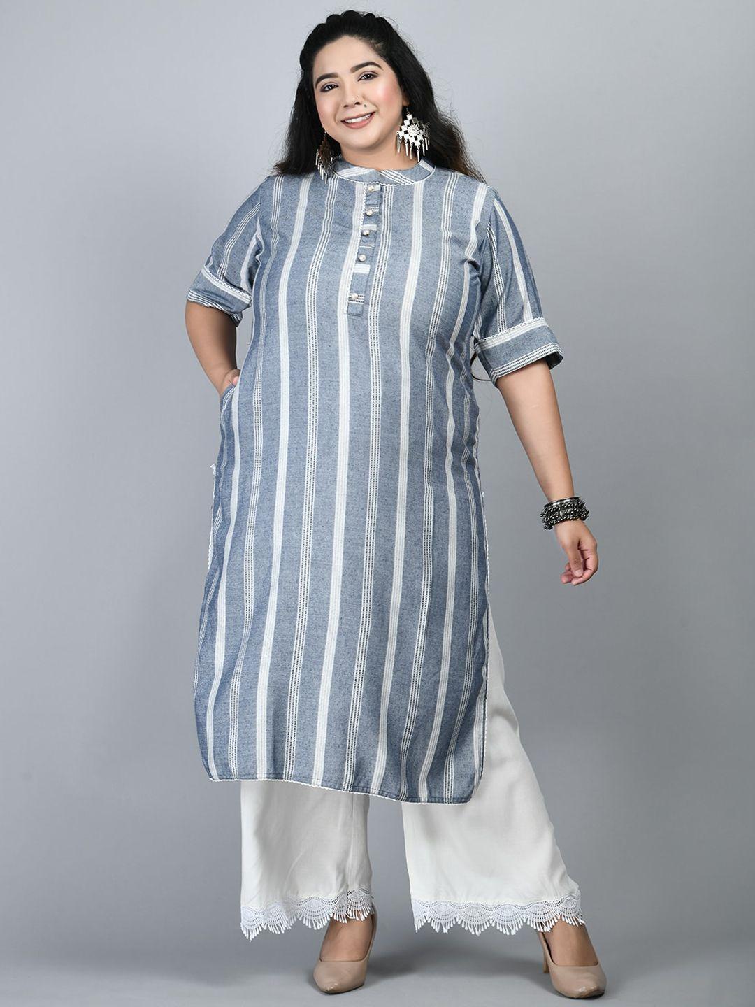 prettyplus by desinoor.com women plus size striped kurta with palazzos