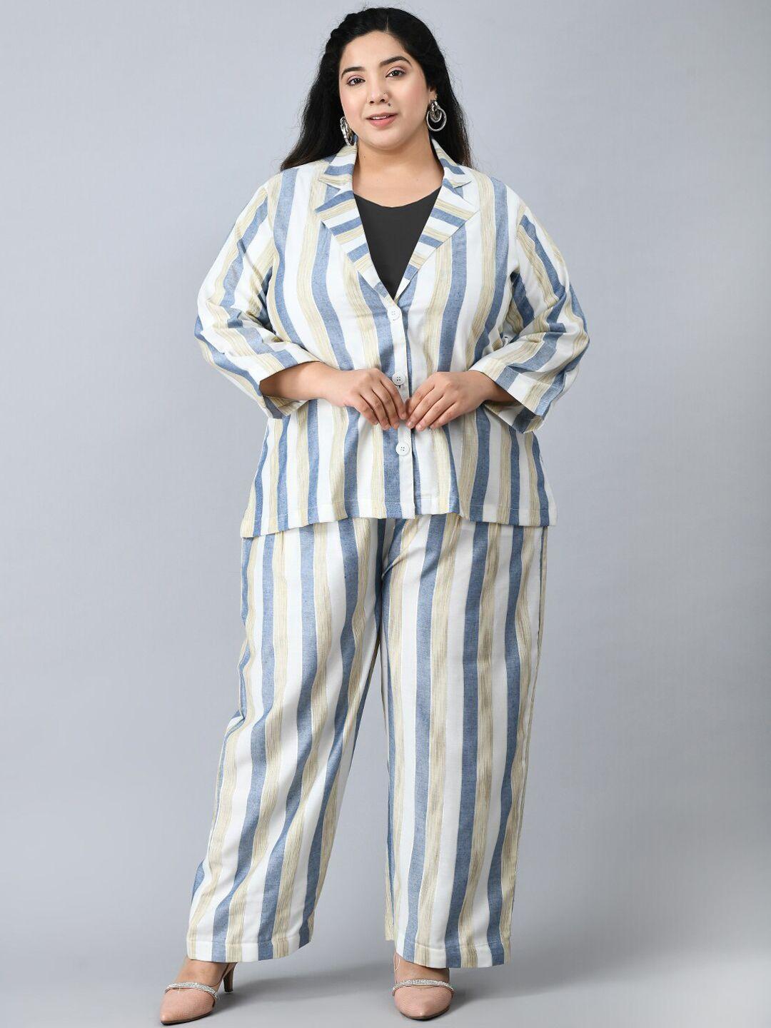 prettyplus by desinoor.com women plus size striped shirt with trouser co-ord set