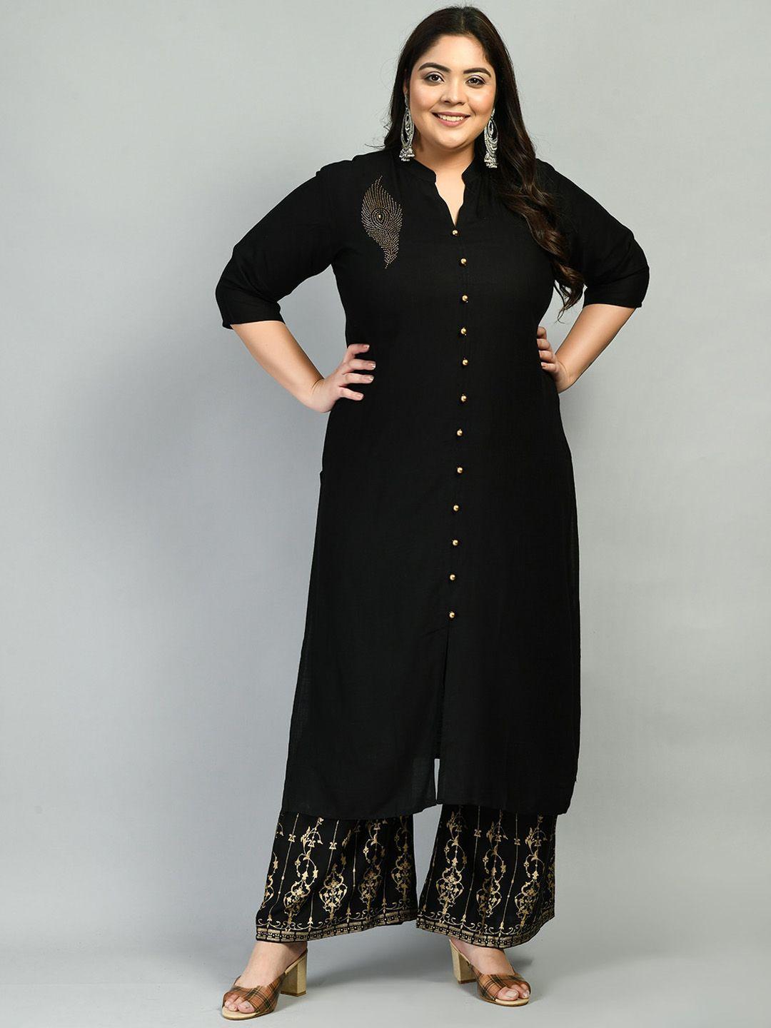 prettyplus by desinoor.com women sequined detail kurta with palazzos