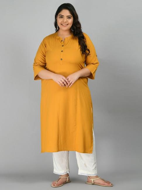 prettyplus by desinoor.com yellow straight kurta