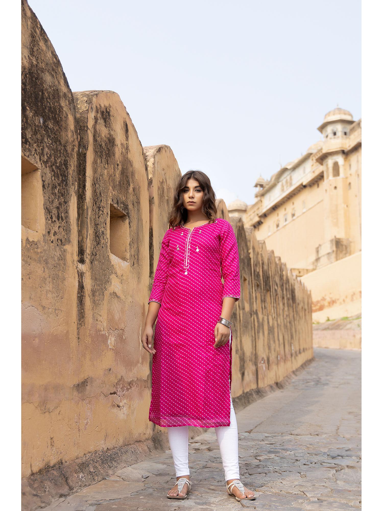 pri pink leheriya kurta