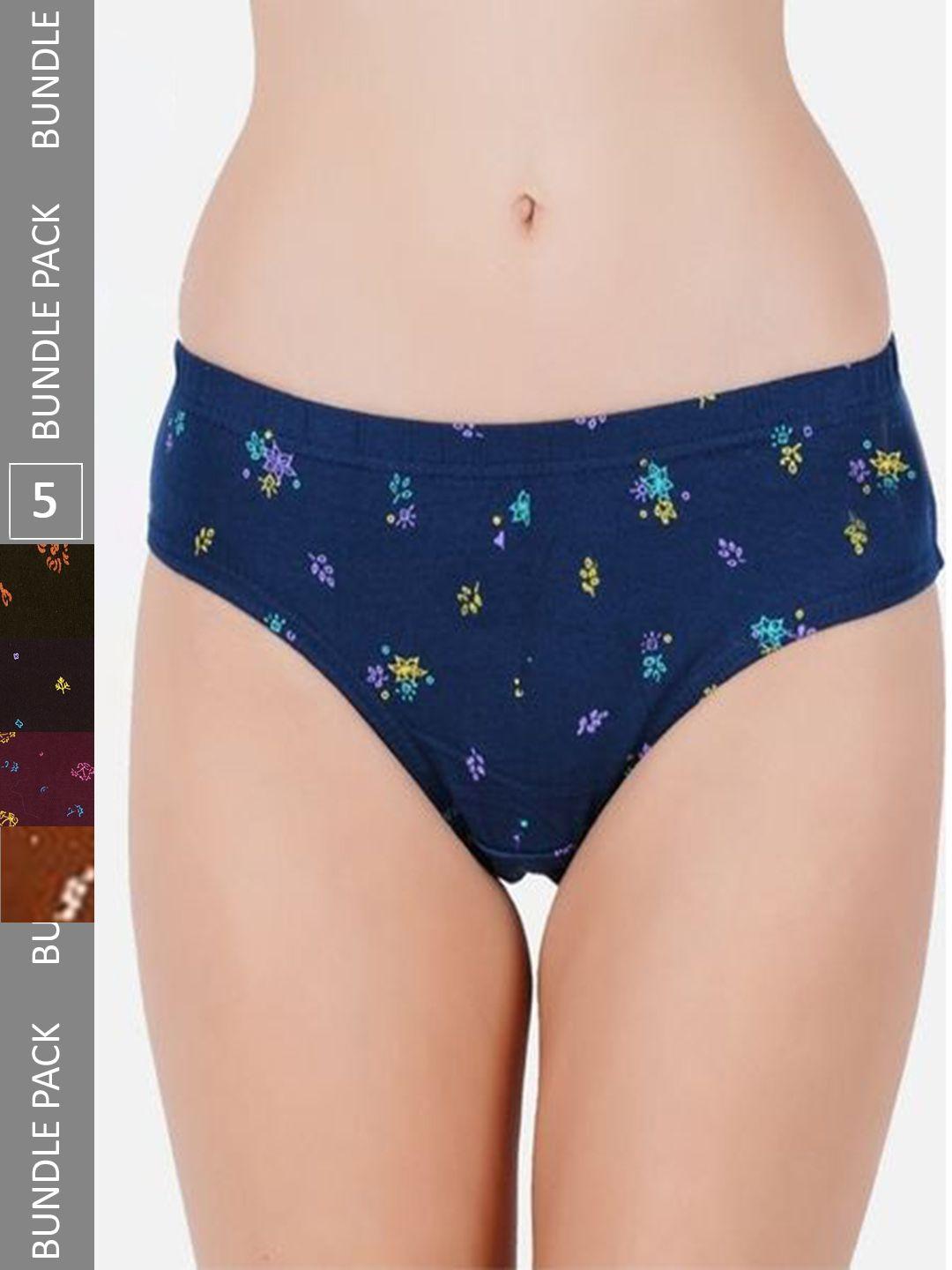 pride apparel women pack of 5 assorted floral printed cotton anti microbial hipster briefs