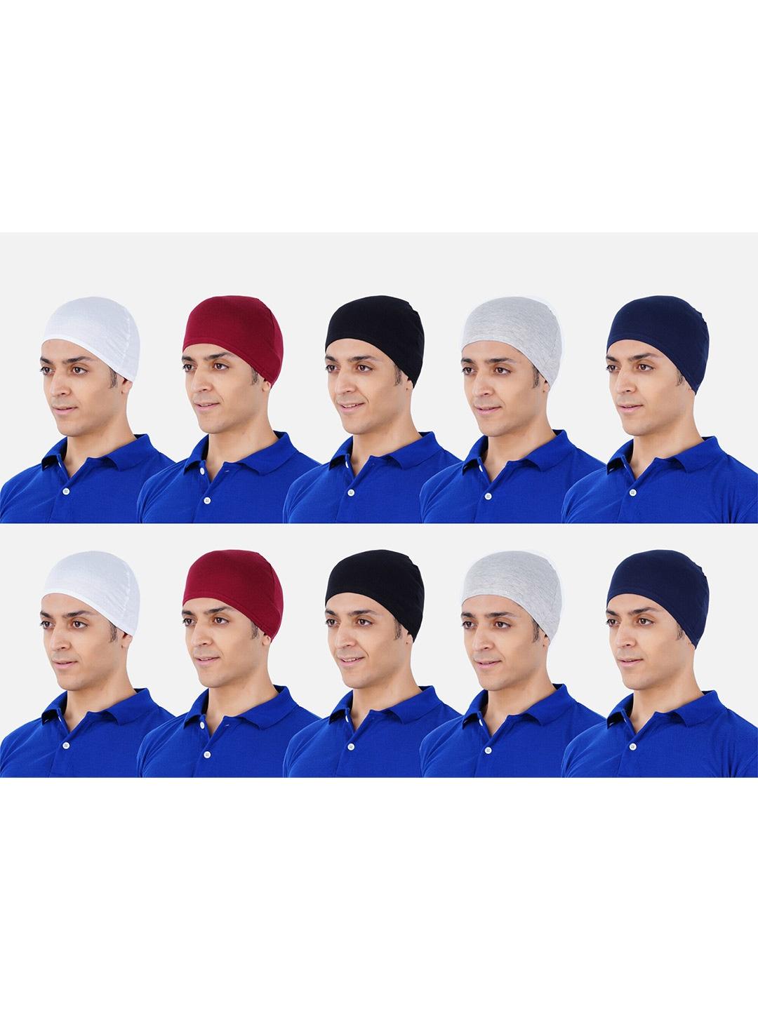 pride apparel men set of 10 white & red pure cotton skull cap