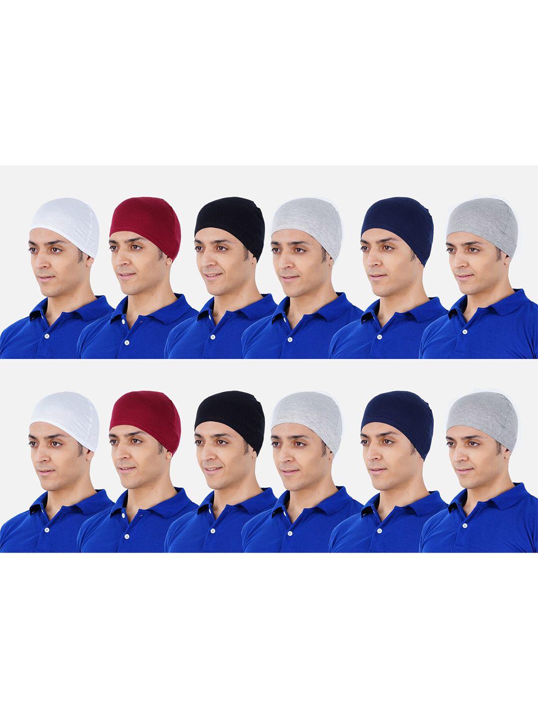 pride apparel men set of 10 white & red pure cotton skull cap