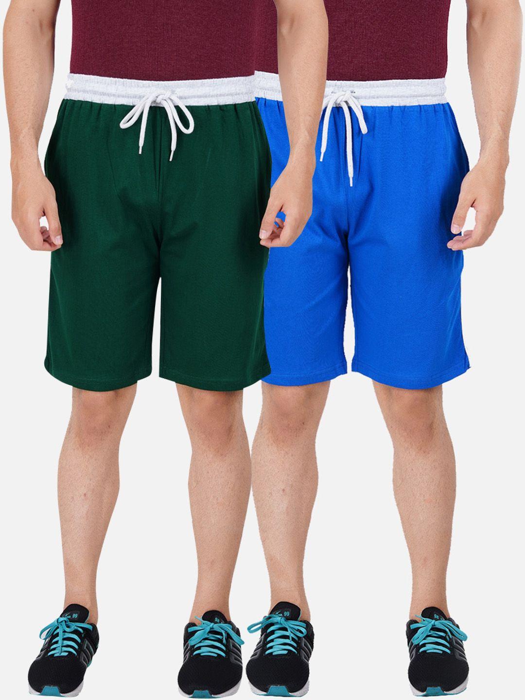 pride apparel pack of 2 men green & blue shorts