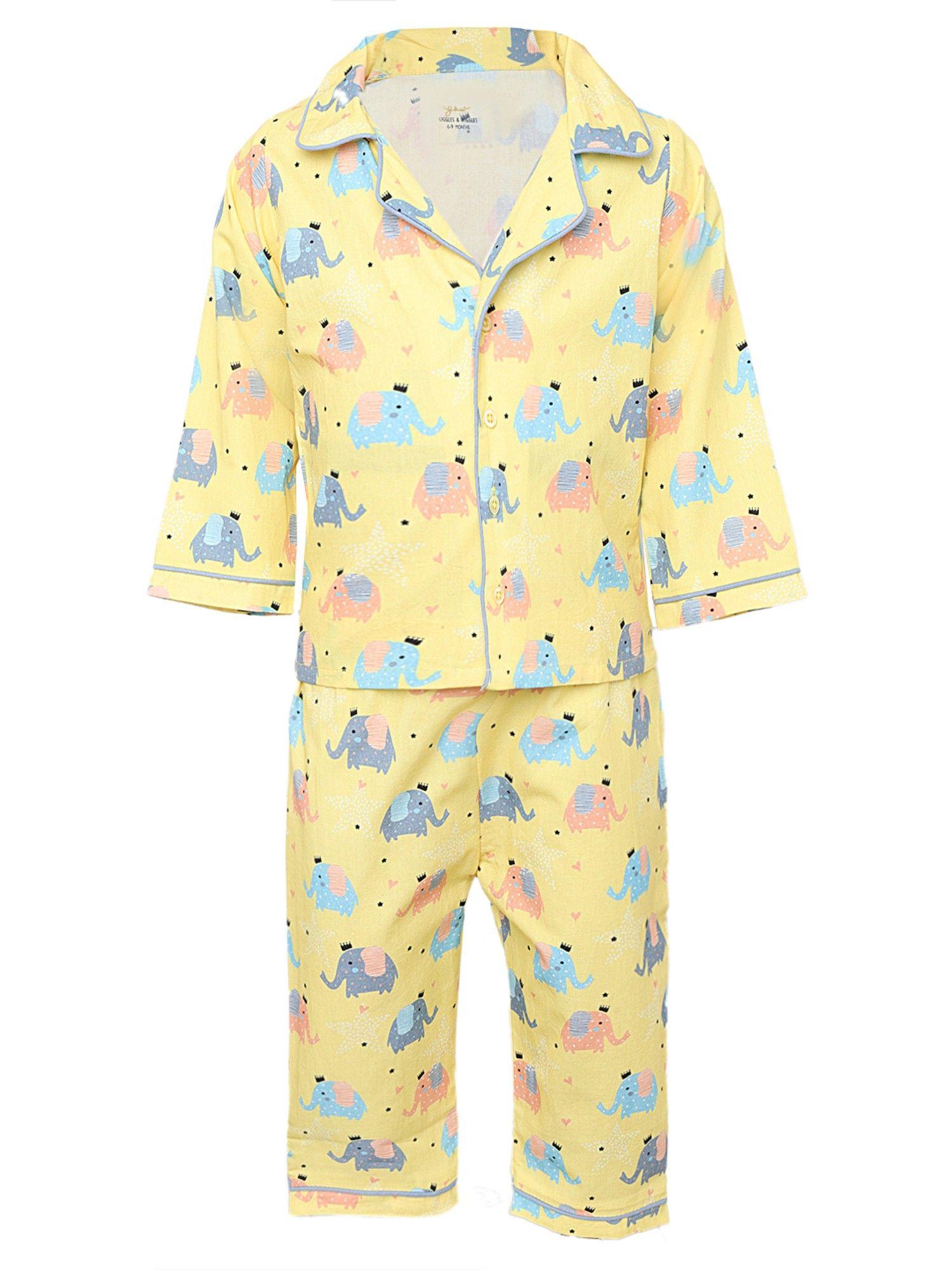 princess elie cotton front open night suit (set of 2)