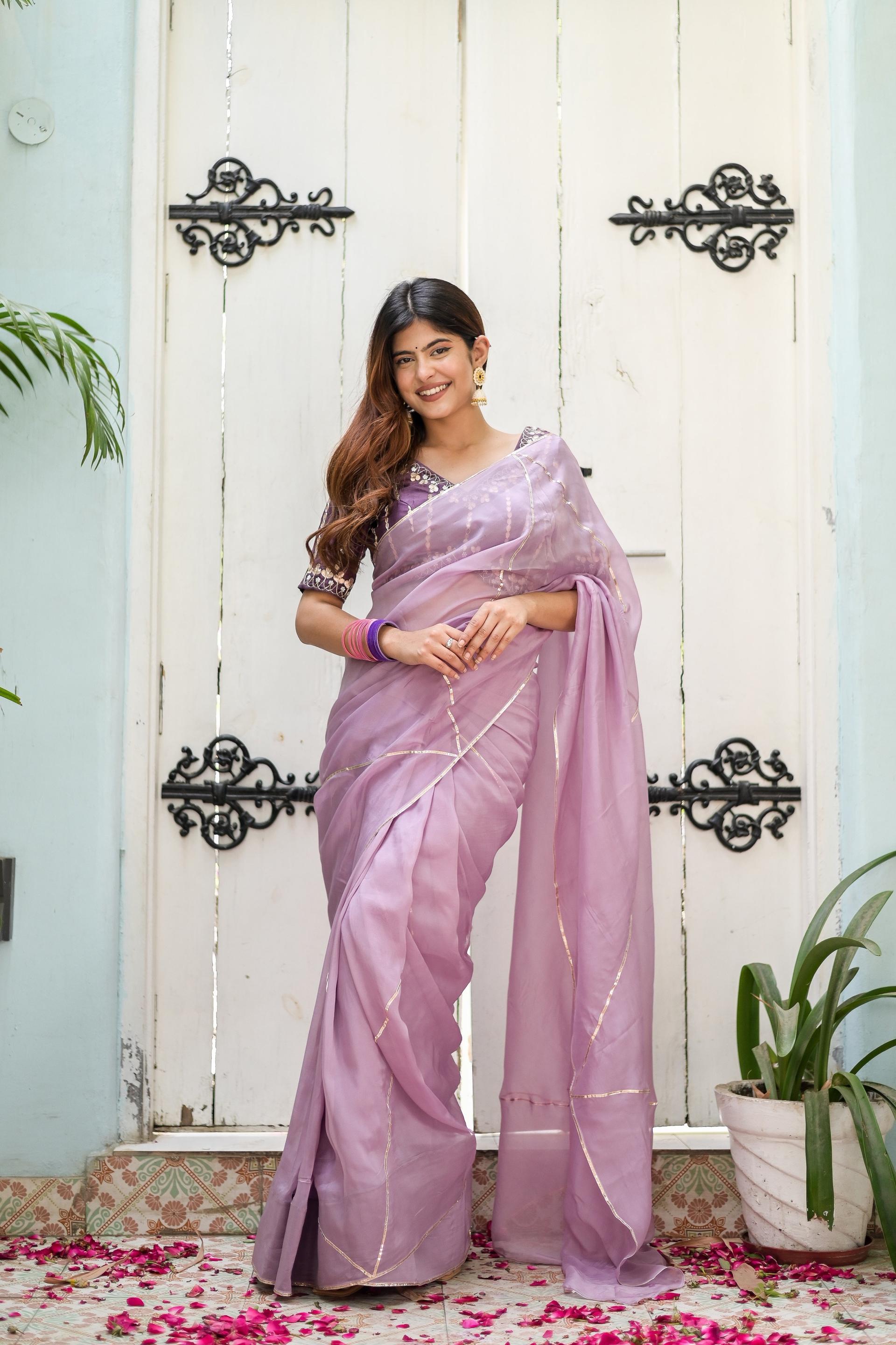 princessa (pure silk organza saree with hand embroidered gota blouse)