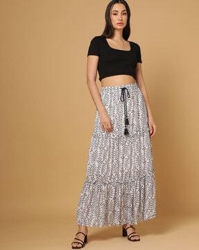 prinella long printed tiered skirt