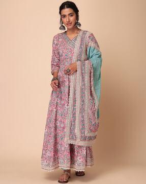 print angrakha kurta set with dupatta