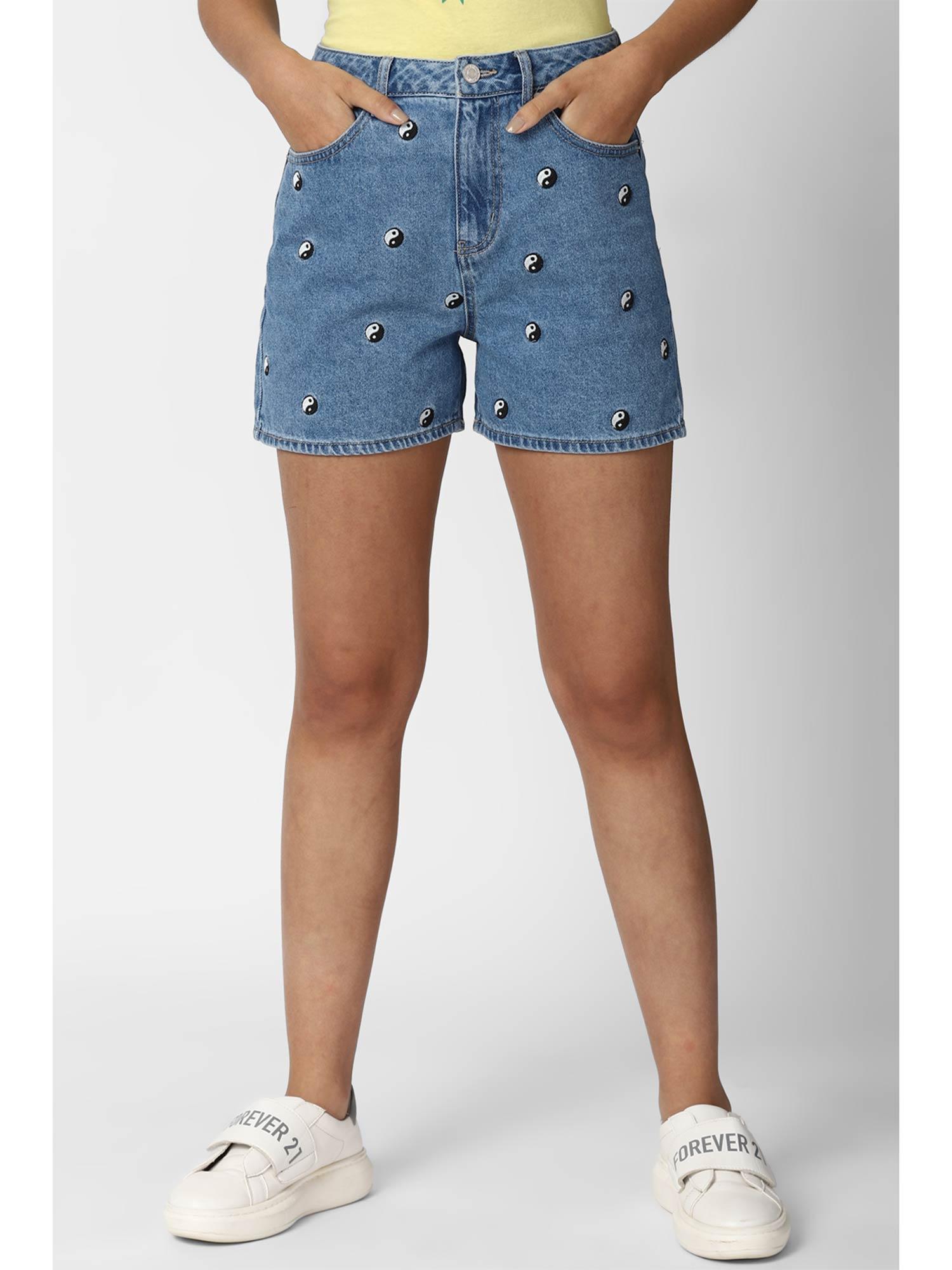 print denim shorts