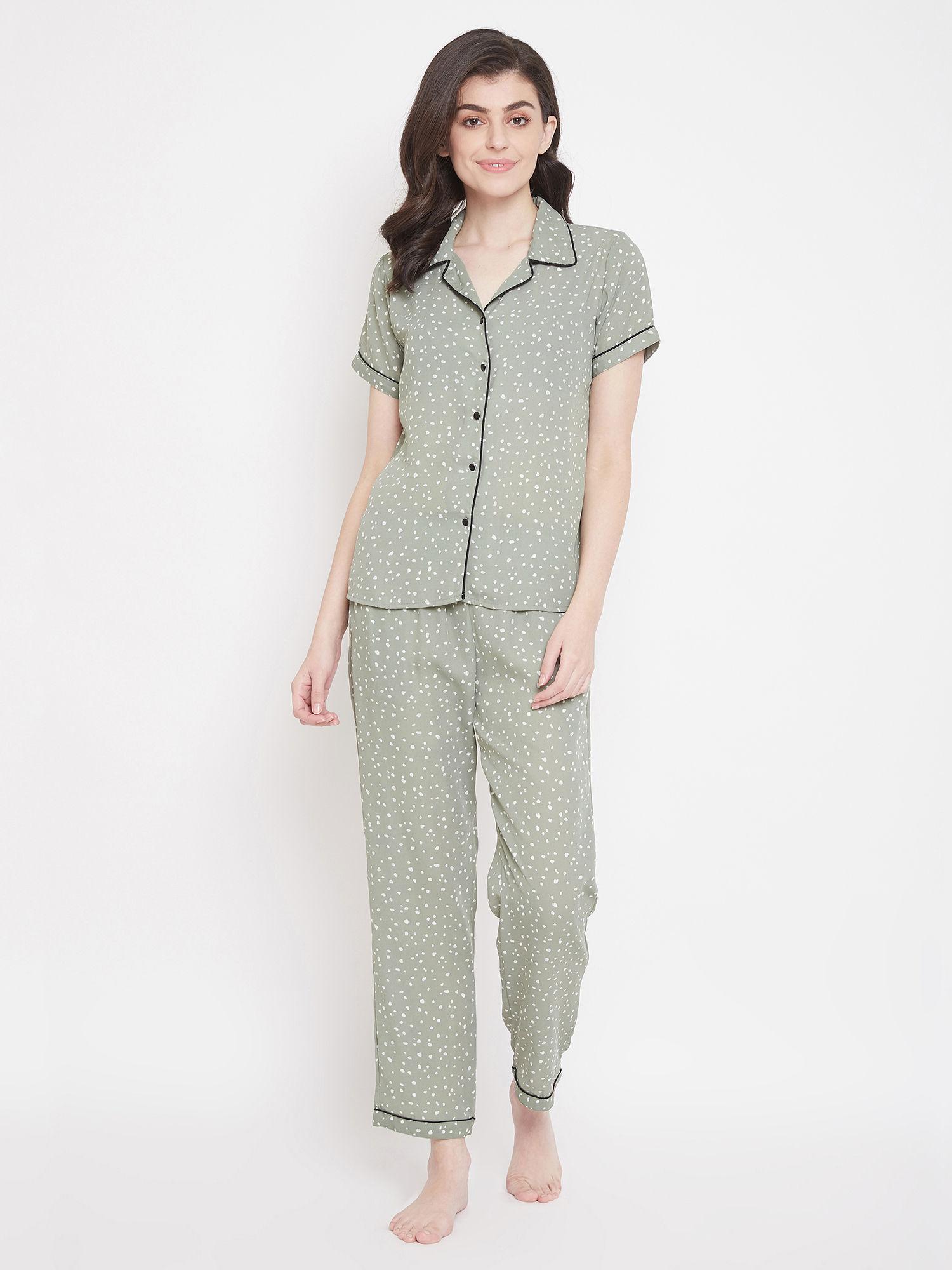 print me pretty button me up shirt & pyjama crepe - green