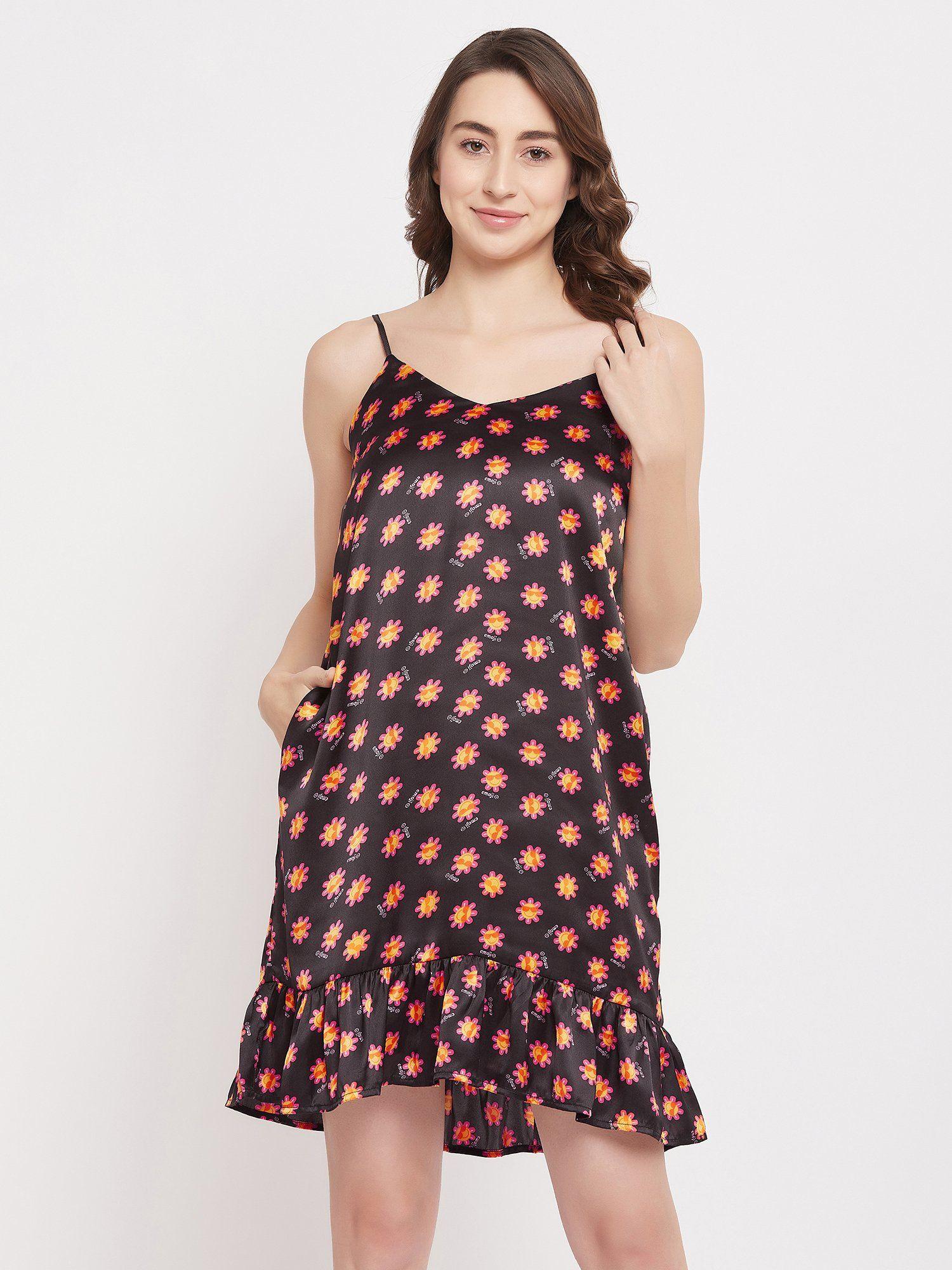 print me pretty short night dress - satin black