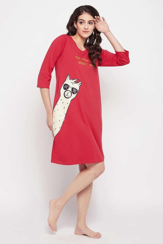 print me pretty short night dress in red - cotton