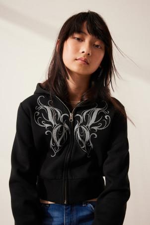 print-motif zip-through hoodie