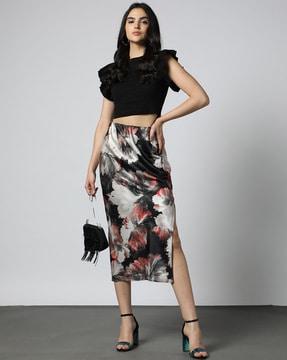 print satin midi skirt