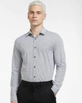 print slim fit shirt with cuffed sleeves