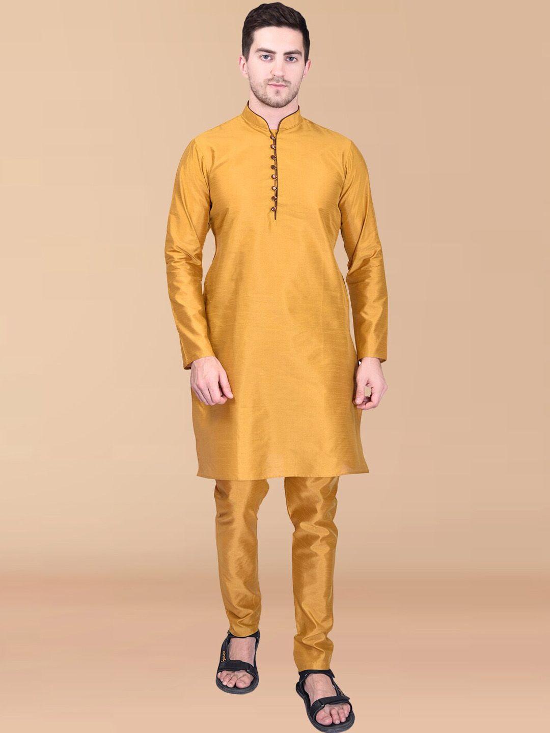 printcultr mandarin collar pure silk kurta with trousers