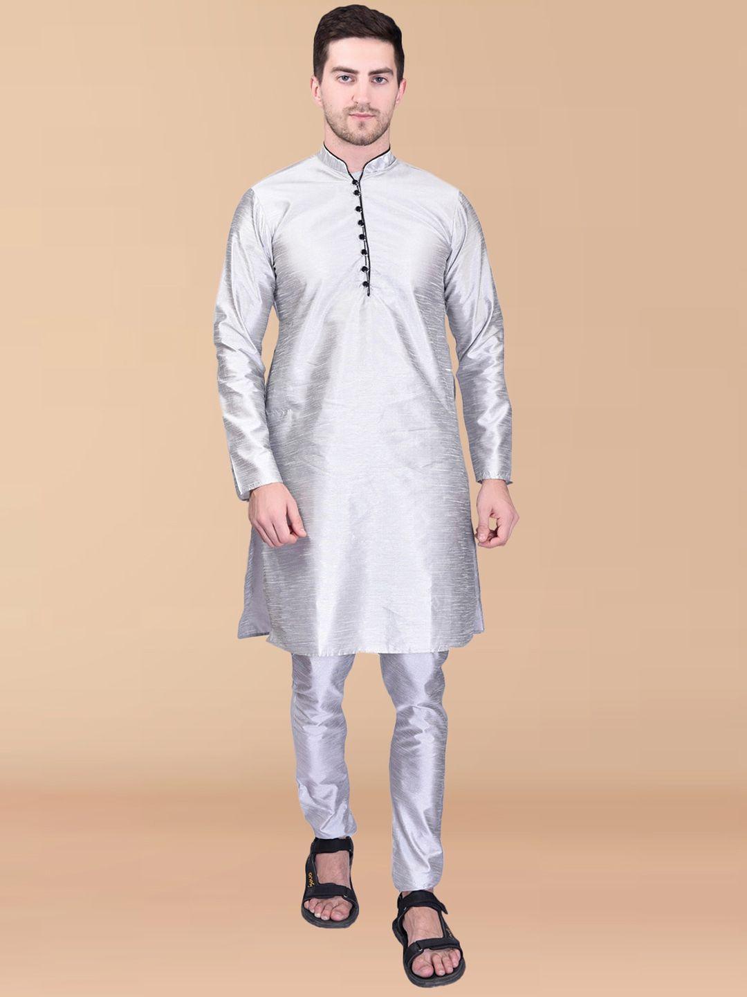 printcultr mandarin collar regular pure silk kurta with pyjamas