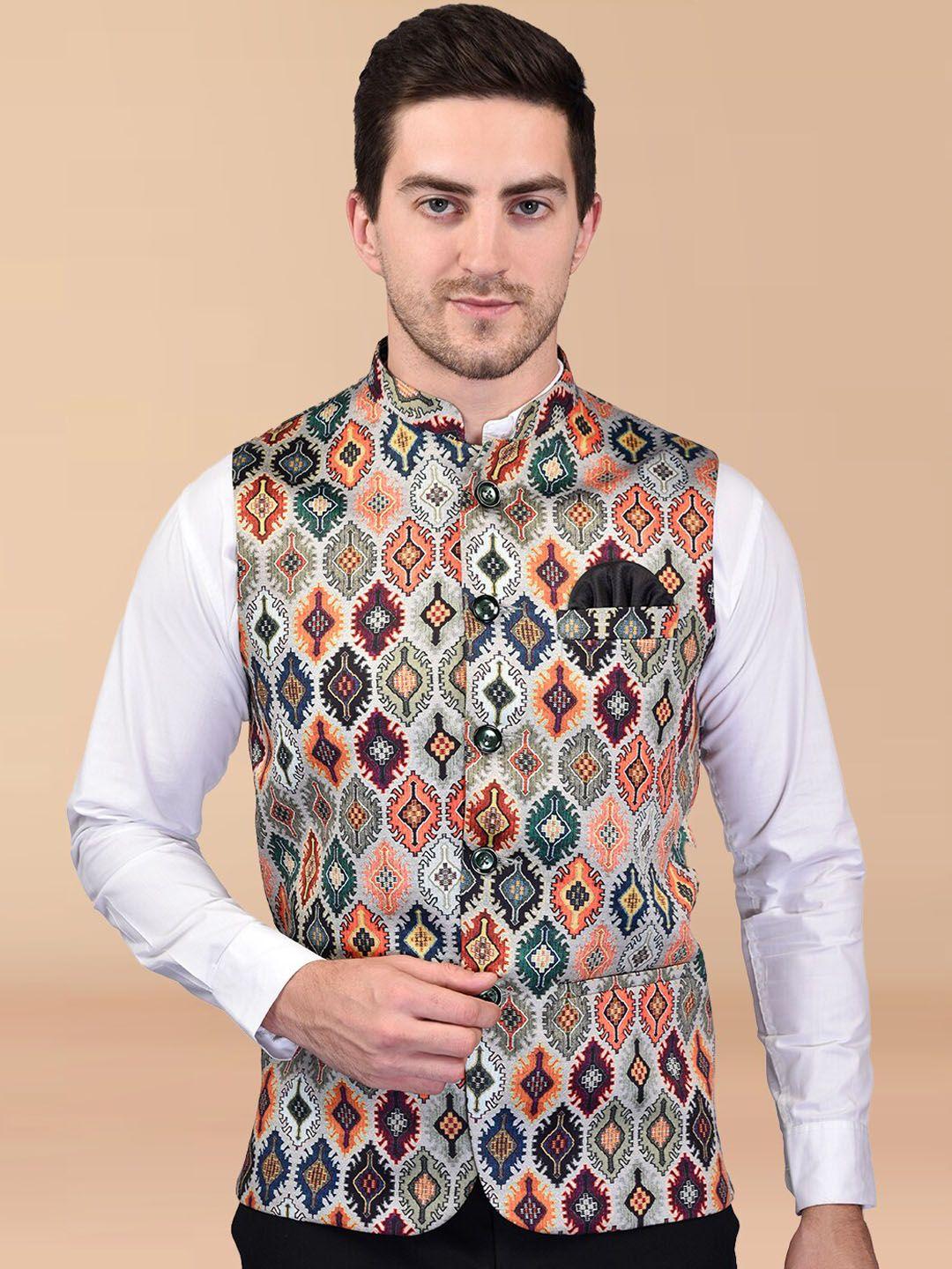 printcultr printed mandarin collar nehru jackets