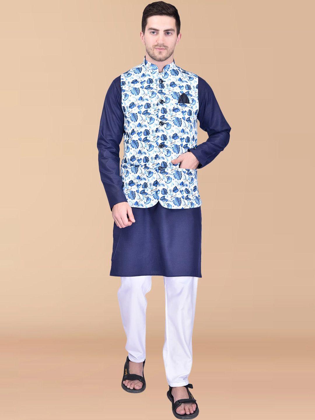 printcultr pure cotton straight kurta with pyjamas & nehru jacket