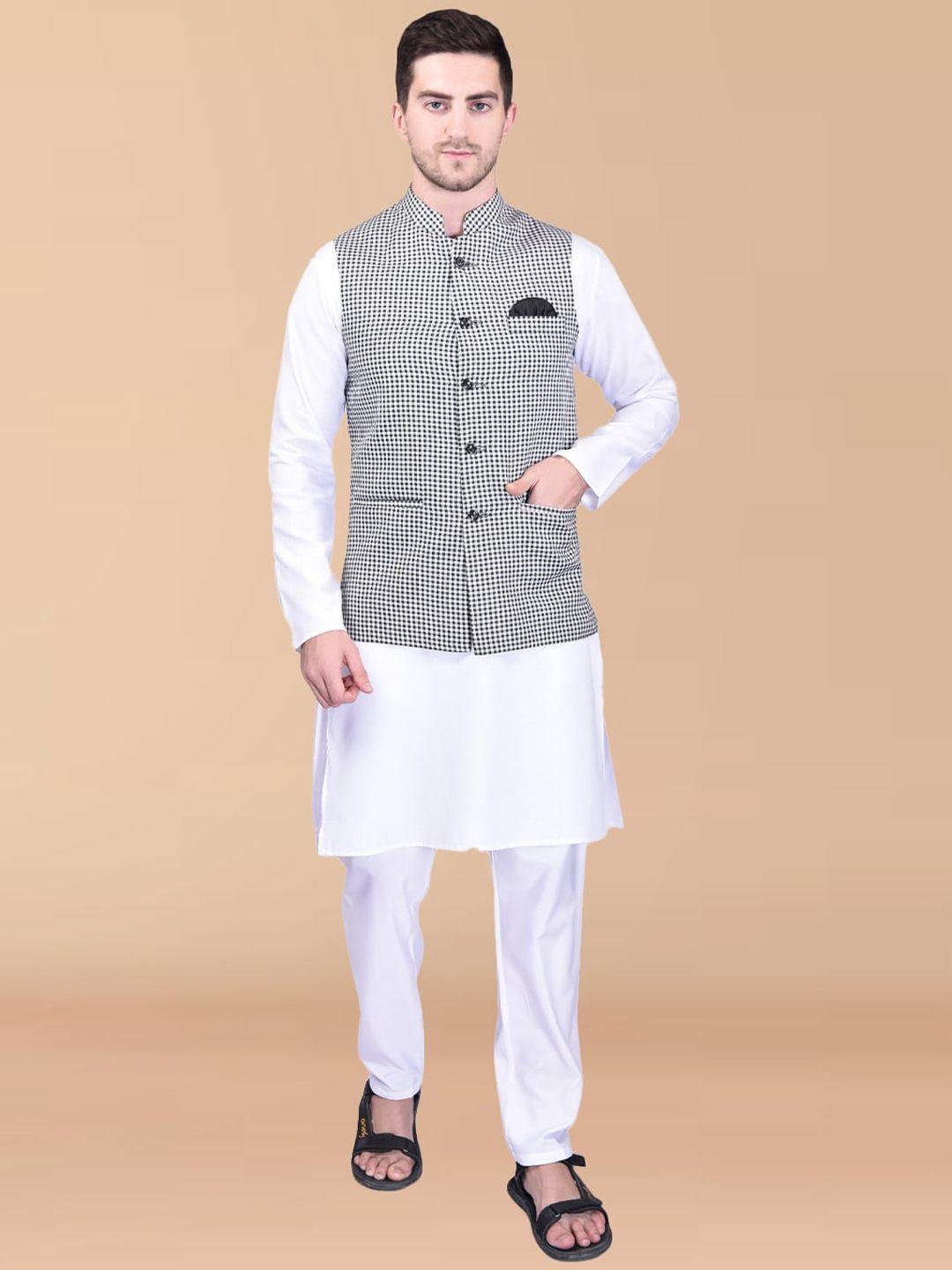 printcultr regular pure cotton kurta & trousers with nehru jacket