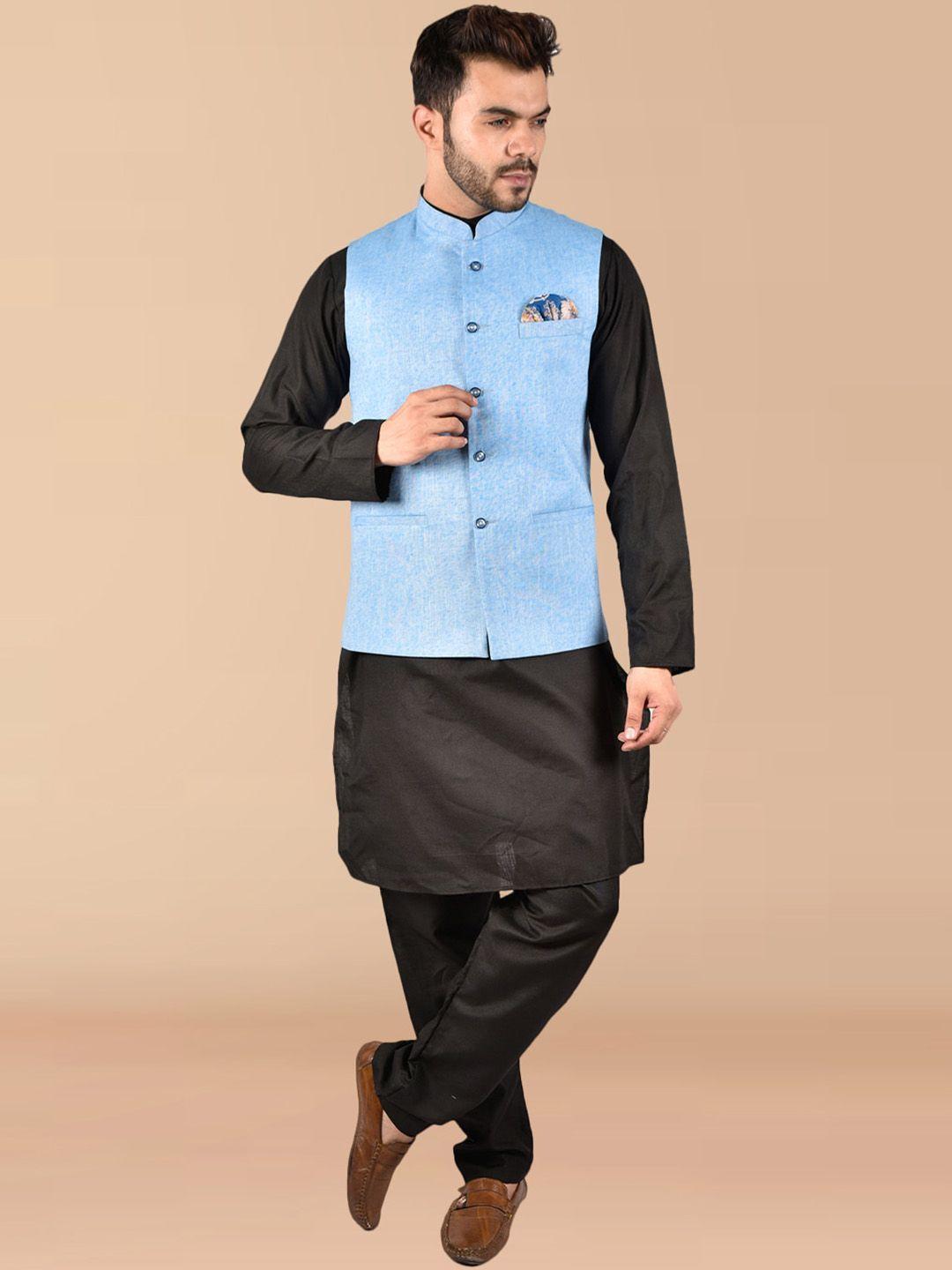 printcultr regular pure cotton kurta with trousers & nehru jacket