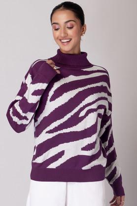 printed acrylic relaxed fit women's sweater - purple