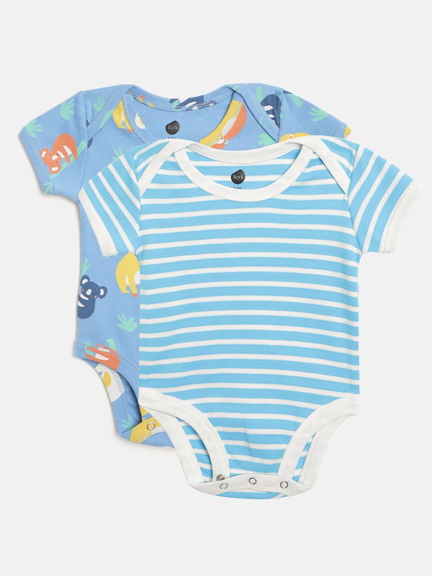 printed and striped infant bodysuit pure cotton (set of 2)