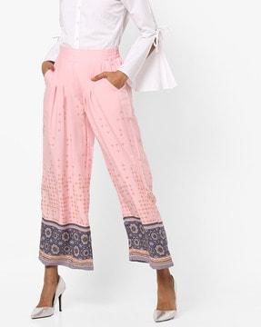 printed ankle-length palazzos with contrast hems