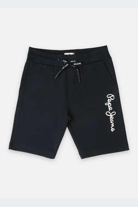 printed blended fabric regular fit boys shorts - navy