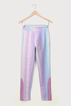 printed blended fabric skinny fit girls leggings - multi