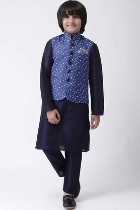 printed blended regular fit boys kurta pyjama jacket set - multi