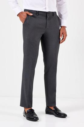 printed blended slim fit men's formal trousers - charcoal