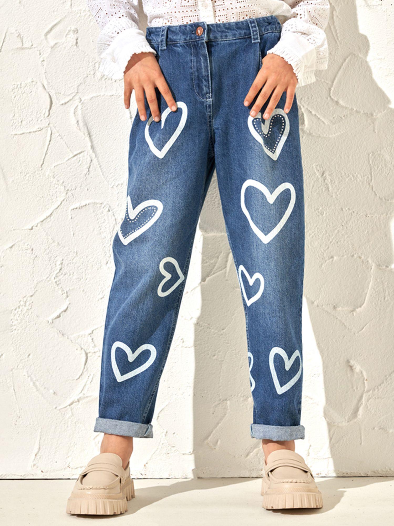 printed blue jeans