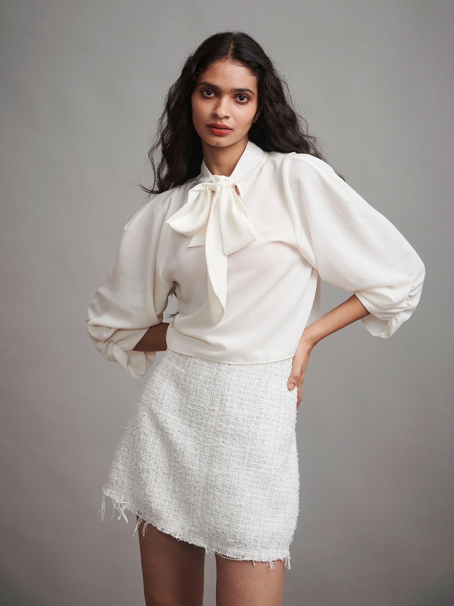 printed bouclé tweed skirt