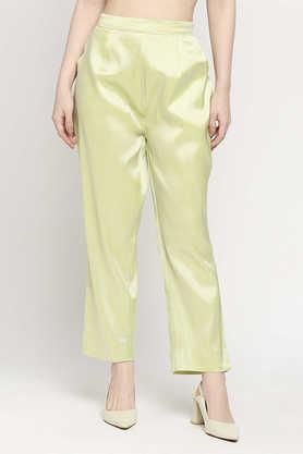 printed brocade relaxed fit women's pants - lime green