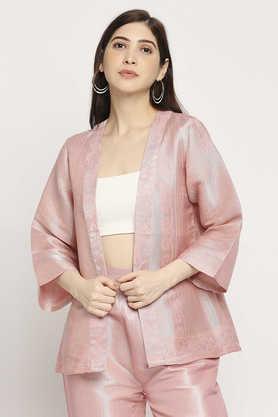 printed brocade relaxed fit women's shrug - pink