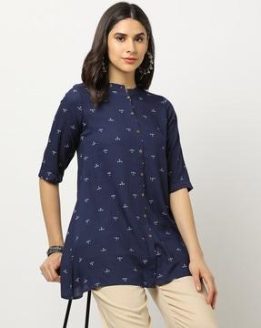 printed button-front tunic