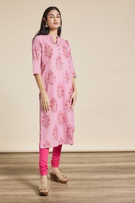 printed calf length casual wear kurta - pink