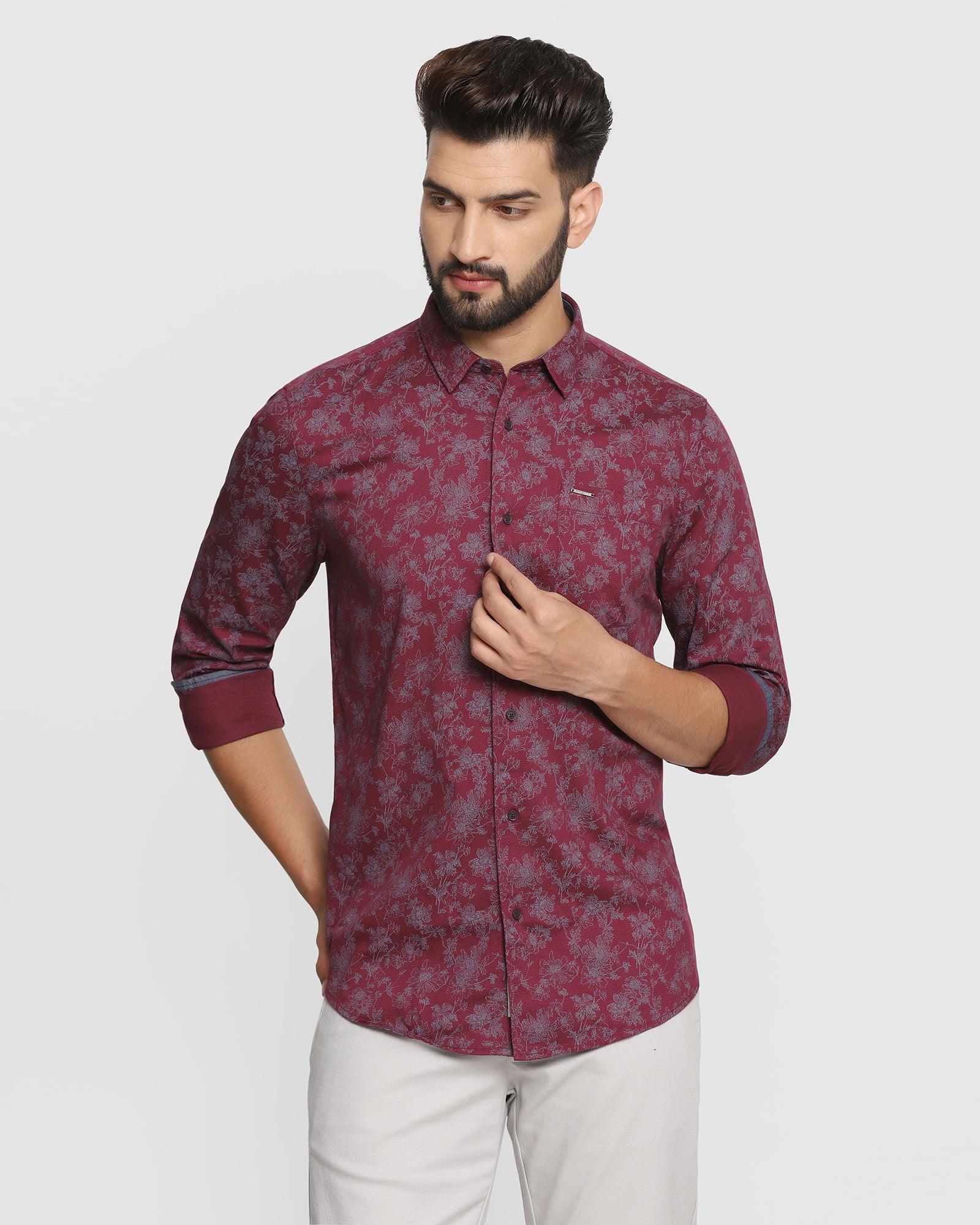 printed casual shirt in plum (austin)